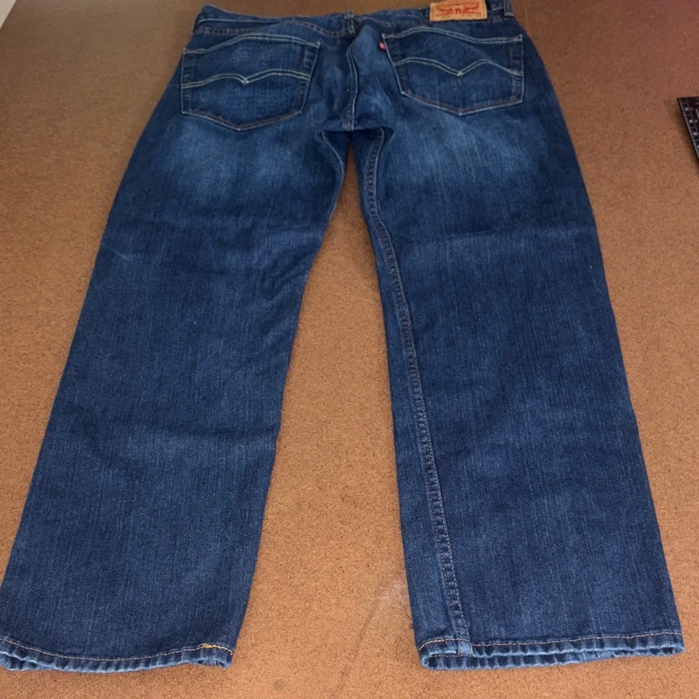Levi's 505 Straight Jeans in Dark Blue with Tan Patch - Picture 3 of 12